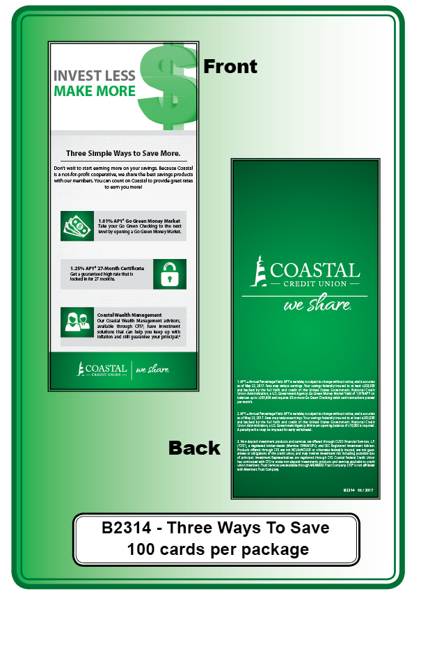 Three Simple Ways To Save-Card ** <b>Order By: Pack of 100 cards</b>