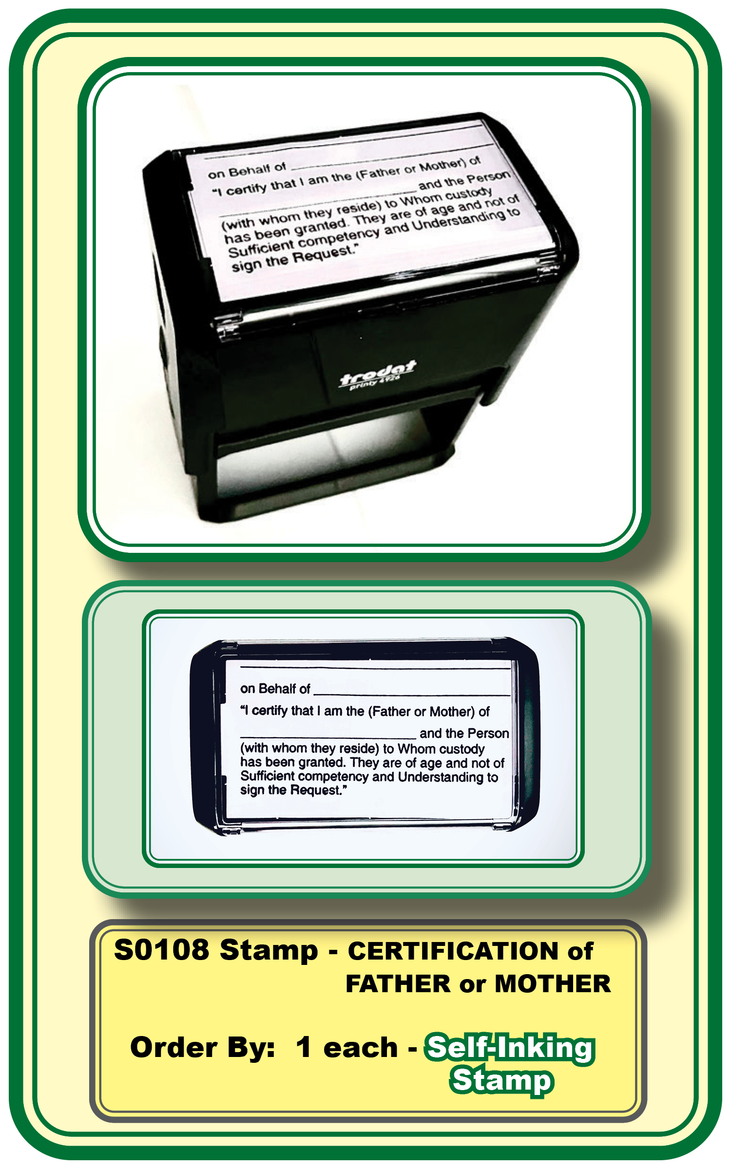 <b>STAMP-CERTIFICATION-FATHER / MOTHER <B>Order By: 1 Stamp Each</b>